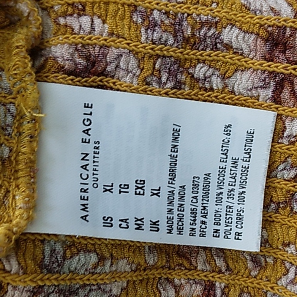 American Eagle Smocked Crop Tank Top Size XL Floral Print Stretch Hippie Boho - Picture 5 of 5